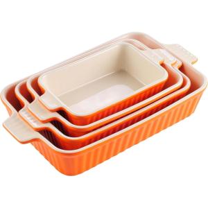 imageMALACASA Bakeware Set of 4 Porcelain Baking Pans Set for Oven Casserole Dish Ceramic Rectangular Baking Dish Lasagna Pans for Cooking Cake Kitchen Green 94quot111quot122quot147quot Series BAKEBAKEOrange