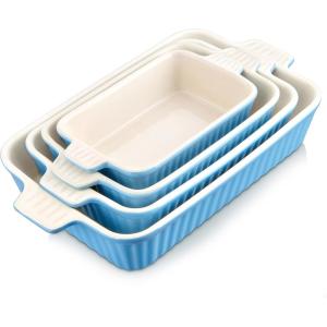 imageMALACASA Bakeware Set of 4 Porcelain Baking Pans Set for Oven Casserole Dish Ceramic Rectangular Baking Dish Lasagna Pans for Cooking Cake Kitchen Green 94quot111quot122quot147quot Series BAKEBAKEBlue