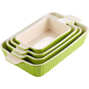 imageMALACASA Bakeware Set of 4 Porcelain Baking Pans Set for Oven Casserole Dish Ceramic Rectangular Baking Dish Lasagna Pans for Cooking Cake Kitchen Green 94quot111quot122quot147quot Series BAKEBAKEGreen