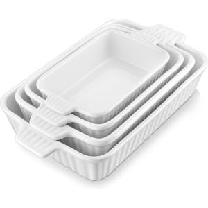 imageMALACASA Bakeware Set of 4 Porcelain Baking Pans Set for Oven Casserole Dish Ceramic Rectangular Baking Dish Lasagna Pans for Cooking Cake Kitchen Green 94quot111quot122quot147quot Series BAKEBAKEWhite