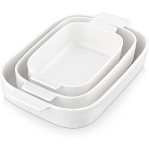 imageMALACASA Casserole Dishes for Oven Porcelain Baking Dishes Set of 3 Durable Casserole Dish Set Lasagna Pan Deep Ceramic Bakeware Sets with Handles White 13811794 Series Bake