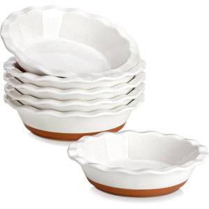 imageMALACASA Ceramic Mini Pie Pans Set of 6 6 Inch Pie Plates for Baking with Ruffled Edge Small Quiche Baking Dish Pans Tart Pans Individual Pot Pie Plates Microwave ampamp Oven Safe Khaki WhiteKhaki White