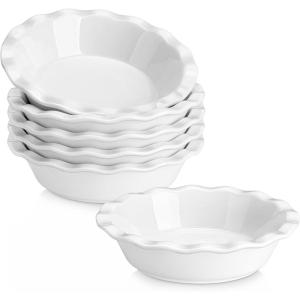 imageMALACASA Ceramic Mini Pie Pans Set of 6 6 Inch Pie Plates for Baking with Ruffled Edge Small Quiche Baking Dish Pans Tart Pans Individual Pot Pie Plates Microwave ampamp Oven Safe Khaki WhiteWhite