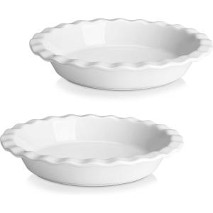 imageMALACASA Ceramic Pie Pan Pie Pan for Baking 9 Inch 40 OZ Pie Plate Round Pie Dish for Baking Fluted Pie Dish Baking Pan Non Stick Deep Pie Dishes for Quiche Apple Pies Pot Pies Tart etc2 Pieces