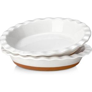 imageMALACASA Ceramic Pie Pan for Baking  9 Inch Quiche Baking Dish Nonstick Pie Plate Deep Dish ScratchResistant Pie Pan for Apple Pie Pot Pie Series TARA2pcs