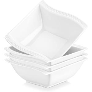 imageMALACASA Cereal Bowls Set of 4 30 OZ Ivory White Square Bowls for Kitchen Ceramic Soup Bowls Cereal Bowls Serving Bowls Set for Dessert Oatmeal Cereal Microwave ampamp Dishwasher Safe Series Flora