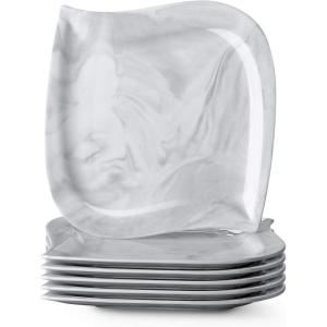imageMALACASA Dinner Plates Set of 6 1025 Marble Grey Square Plates Set Large Porcelain Serving Dishes Dinner Plate Set for Salad Pasta and Dessert Series Elvira