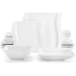imageMALACASA Dishes Set for 4 16 Piece Ivory White Square Plates and Bowls Sets Porcelain Dinnerware Set with Dinner Plates Dessert Plates Soup Plates and Bowls Modern Dishware Sets Series FLORA