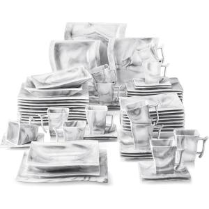 imageMALACASA Flora Porcelain Dinnerware Set 60Piece Square Plates Bowls Cups ampamp Saucers for 12