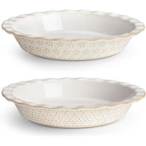 imageMALACASA Pie Dish for Baking Stoneware Pie Pan 9 Inch Embossed Deep Dish Pie Pans 45 OZ Round Baking Dish Pie Pan Fluted Dish Pie Plate for Apple Pie Quiche and Tart Set of 1 Series LYDIASet of 2