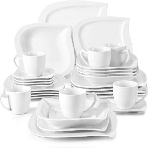 imageMALACASA Plates and Bowls Sets 12Piece Porcelain Dinnerware Sets for 4 Square Plates and Bowls for Dessert Salad and Soup Ceramic Dishes Dining Dishware Set Marble Grey Series BlanceELVIRA  White