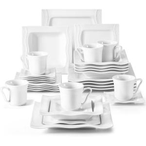 imageMALACASA Plates and Bowls Sets 12Piece Porcelain Dinnerware Sets for 4 Square Plates and Bowls for Dessert Salad and Soup Ceramic Dishes Dining Dishware Set Marble Grey Series BlanceMARIO  White