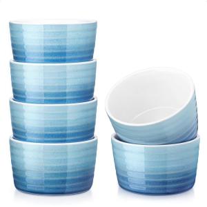 imageMALACASA Ramekins 10 oz Set of 6 Porcelain Creme Brulee Ramekins Oven Safe Ceramic Souffle Dish Ramekin Cups Individual Baking Dish for Pudding Dipping Sauce Cooking Blue Series RAMEKINDISH