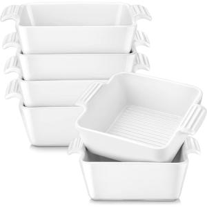 imageMALACASA Ramekins 7 OZ Ceramic Ramekins for Baking Square White Mini Ramekin Bowls Oven Safe Creme Brulee Dishes with Double Handle for Dessert Dipping and Pudding Set of 6 Series Ramekins