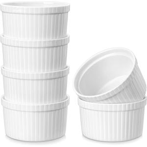 imageMALACASA Ramekins 8 oz Oven Safe White Porcelain Creme Brulee Souffle Ramekins Set of 6 Ceramic Custard Cups for Baking Dishwasher and Oven Safe Series RAMEKINDISH