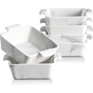imageMALACASA Ramekins 8 oz Set of 6 Porcelain Creme Brulee Souffle Dish Oven Safe Ceramic Mini Baking Dishes Custard Cups Quiche Pan with Handles for Pudding Sauce Cooking Baking Series BAKEGREY