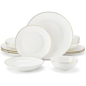 imageMALACASA Upscale Bone China Dinnerware Set 16 Pieces Plates and Bowls Sets with Gold Rim CreamWhite Dinner Plate for Dessert Soup and Small Cereal Bowl Lightweight Dish Set for 4 Series JERAJERAGolden Rim