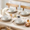 imageMALACASA 12 Pieces Dinnerware Sets Modern Relief Design Plates and Bowls Sets White Dish Set for 4 Kitchen Ceramic Dinner Plates Dishware Set Microwave and Dishwasher Safe Series LYDIA