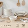 imageMALACASA 12 Pieces Dinnerware Sets Modern Relief Design Plates and Bowls Sets White Dish Set for 4 Kitchen Ceramic Dinner Plates Dishware Set Microwave and Dishwasher Safe Series LYDIA