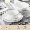 imageMALACASA Plates and Bowls Sets 12 Pieces Porcelain Dinnerware Sets Dishware Sets Chip Resistant Ceramic Dish Set Dining Dinner Ware Service for 4 White Series LUNAIvory White