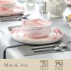 imageMALACASA Plates and Bowls Sets 12 Pieces Porcelain Dinnerware Sets Dishware Sets Chip Resistant Ceramic Dish Set Dining Dinner Ware Service for 4 White Series LUNAMarble Pink