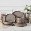 imageMALACASA Plates and Bowls Sets 24 Pieces Modern Ceramic Dinnerware Set for 8 Kitchen Dinner Set Stoneware Dishware Dishes Set Microwave and Dishwasher Safe Pink Series TARABrown