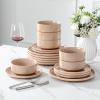 imageMALACASA Plates and Bowls Sets 24 Pieces Modern Ceramic Dinnerware Set for 8 Kitchen Dinner Set Stoneware Dishware Dishes Set Microwave and Dishwasher Safe Brown Series TARAPink