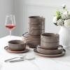 imageMALACASA Plates and Bowls Sets 24 Pieces Modern Ceramic Dinnerware Set for 8 Kitchen Dinner Set Stoneware Dishware Dishes Set Microwave and Dishwasher Safe Pink Series TARABrown