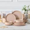 imageMALACASA Plates and Bowls Sets 24 Pieces Modern Ceramic Dinnerware Set for 8 Kitchen Dinner Set Stoneware Dishware Dishes Set Microwave and Dishwasher Safe Pink Series TARAPink
