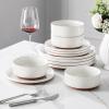imageMALACASA Plates and Bowls Sets 24 Pieces Modern Ceramic Dinnerware Set for 8 Kitchen Dinner Set Stoneware Dishware Dishes Set Microwave and Dishwasher Safe Brown Series TARAWhite