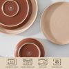 imageMALACASA Plates and Bowls Sets 24 Pieces Modern Ceramic Dinnerware Set for 8 Kitchen Dinner Set Stoneware Dishware Dishes Set Microwave and Dishwasher Safe Brown Series TARAPink