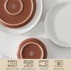 imageMALACASA Plates and Bowls Sets 24 Pieces Modern Ceramic Dinnerware Set for 8 Kitchen Dinner Set Stoneware Dishware Dishes Set Microwave and Dishwasher Safe Brown Series TARAWhite
