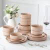 imageMALACASA Plates and Bowls Sets 24 Pieces Modern Ceramic Dinnerware Set for 8 Kitchen Dinner Set Stoneware Dishware Dishes Set Microwave and Dishwasher Safe Brown Series TARAPink