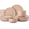 imageMALACASA Plates and Bowls Sets 24 Pieces Modern Ceramic Dinnerware Set for 8 Kitchen Dinner Set Stoneware Dishware Dishes Set Microwave and Dishwasher Safe Brown Series TARAPink