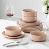 imageMALACASA Plates and Bowls Sets 24 Pieces Modern Ceramic Dinnerware Set for 8 Kitchen Dinner Set Stoneware Dishware Dishes Set Microwave and Dishwasher Safe Brown Series TARAPink