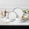 imageMALACASA Plates and Bowls Sets 24 Pieces Modern Porcelain Dinnerware Set for 6 Ceramic Dishware Dishes White Kitchen Dinner Dining Ware Set wtih Black Rim Microwave and Dishwasher Safe Series LUNAIvory WhiteBlack Rim