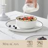 imageMALACASA Plates and Bowls Sets 24 Pieces Modern Porcelain Dinnerware Set for 6 Ceramic Dishware Dishes White Kitchen Dinner Dining Ware Set wtih Black Rim Microwave and Dishwasher Safe Series LUNAIvory WhiteBlack Rim