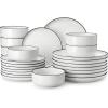 imageMALACASA Plates and Bowls Sets 24 Pieces Modern Porcelain Dinnerware Set for 6 Ceramic Dishware Dishes White Kitchen Dinner Dining Ware Set wtih Black Rim Microwave and Dishwasher Safe Series LUNAIvory WhiteBlack Rim