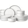 imageMALACASA Plates and Bowls Sets 24 Pieces Modern Porcelain Dinnerware Set for 6 Ceramic Dishware Dishes White Kitchen Dinner Dining Ware Set wtih Black Rim Microwave and Dishwasher Safe Series LUNAIvory WhiteBlack Rim