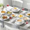 imageMALACASA Plates and Bowls Sets 24 Pieces Modern Porcelain Dinnerware Set for 6 Ceramic Dishware Dishes White Kitchen Dinner Dining Ware Set wtih Black Rim Microwave and Dishwasher Safe Series LUNAIvory WhiteBlack Rim