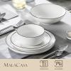 imageMALACASA Plates and Bowls Sets 24 Pieces Modern Porcelain Dinnerware Set for 6 Ceramic Dishware Dishes White Kitchen Dinner Dining Ware Set wtih Black Rim Microwave and Dishwasher Safe Series LUNAIvory WhiteBlack Rim