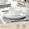 imageMALACASA Plates and Bowls Sets 24 Pieces Modern Porcelain Dinnerware Set for 6 Ceramic Dishware Dishes White Kitchen Dinner Dining Ware Set wtih Black Rim Microwave and Dishwasher Safe Series LUNAIvory WhiteBlack Rim