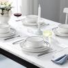 imageMALACASA Plates and Bowls Sets 24 Pieces Modern Porcelain Dinnerware Set for 6 Ceramic Dishware Dishes White Kitchen Dinner Dining Ware Set wtih Black Rim Microwave and Dishwasher Safe Series LUNAIvory WhiteBlack Rim