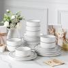 imageMALACASA Plates and Bowls Sets 24 Pieces Modern Porcelain Dinnerware Set for 6 Ceramic Dishware Dishes White Kitchen Dinner Dining Ware Set wtih Black Rim Microwave and Dishwasher Safe Series LUNAIvory WhiteBlack Rim
