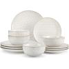 imageMALACASA 12 Pieces Dinnerware Sets Modern Relief Design Plates and Bowls Sets White Dish Set for 4 Kitchen Ceramic Dinner Plates Dishware Set Microwave and Dishwasher Safe Series LYDIA