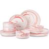 imageMALACASA Plates and Bowls Sets 12 Pieces Porcelain Dinnerware Sets Dishware Sets Chip Resistant Ceramic Dish Set Dining Dinner Ware Service for 4 White Series LUNAMarble Pink
