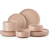 imageMALACASA Plates and Bowls Sets 24 Pieces Modern Ceramic Dinnerware Set for 8 Kitchen Dinner Set Stoneware Dishware Dishes Set Microwave and Dishwasher Safe Pink Series TARAPink