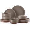 imageMALACASA Plates and Bowls Sets 24 Pieces Modern Ceramic Dinnerware Set for 8 Kitchen Dinner Set Stoneware Dishware Dishes Set Microwave and Dishwasher Safe Brown Series TARABrown
