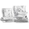 imageMALACASA Square PlatesPorcelain Marble Grey Plates and Bowls SetLarge Dinner PlatesSalad Pasta Bowls Soup PlatesSet of 6 Series Flora 12pcs