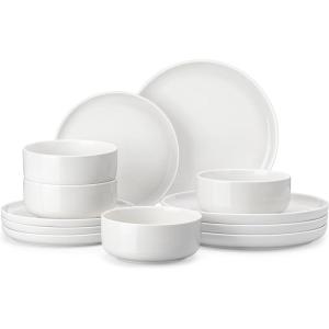 imageMALACASA Plates and Bowls Sets 12 Pieces Porcelain Dinnerware Sets Dishware Sets Chip Resistant Ceramic Dish Set Dining Dinner Ware Service for 4 White Series LUNAIvory White